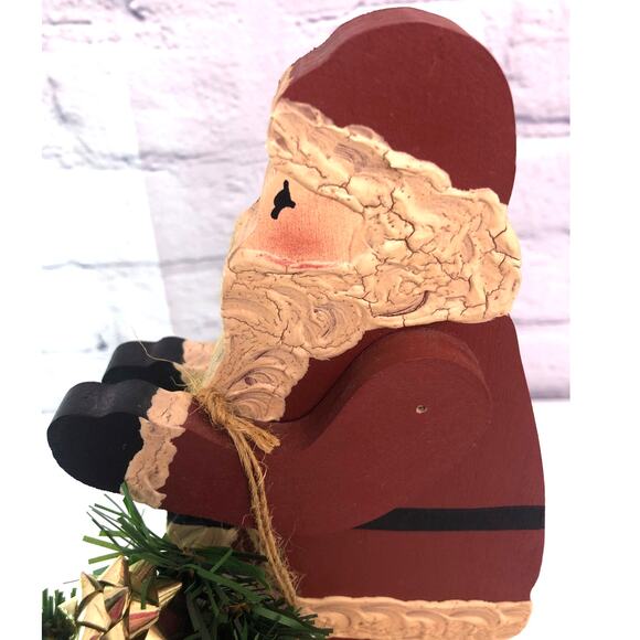 Vintage Handmade Wooden Folk Art Hand Painted Santa Claus Stand Display Decor - Picture 6 of 10